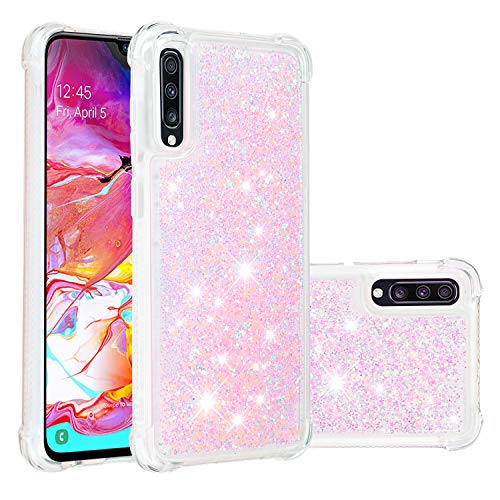 KBIKO-zxl Kompatibel mit Samsung Galaxy A70 Glitzer Hülle, Mädchen Glitzern Handyhülle,Paillette Flüssigkeit Clear Silikon Handyhülle Schutzhülle für Samsung A70 / A70S.Silver Pink YBL von KBIKO-zxl