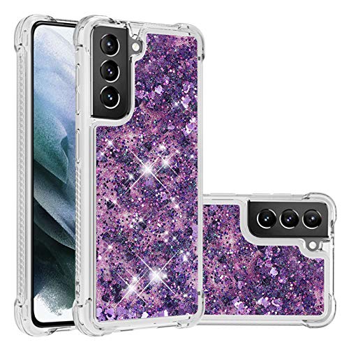 KBIKO-zxl Kompatibel mit Samsung Galaxy S21 Plus 5G Glitzer Handyhülle, Glitter Hülle Leicht Flüssig Treibsand Case TPU Bumper Schutzhülle Mädchen Frauen Hülle für Galaxy S21+.Purple YBL von KBIKO-zxl