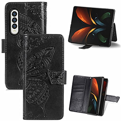 KBIKO-zxl QIWEIQIN Kompatibel mit Handyhülle für Samsung Galaxy Z Fold 4 Hülle Leder, Samsung Galaxy Z Fold 4 New Edition Klapphülle Handytasche Case für Galaxy Z Fold 4 Handy Hüllen Black SDH von KBIKO-zxl