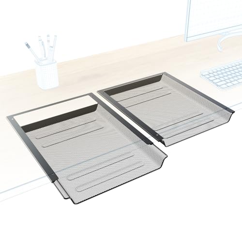 KD Essentials – 2× Schublade unter Schreibtisch, verstaut A4-Dokumente/Büroartikel unsichtbar unter dem Tisch, Unterbau Schubfach als Organizer/Ablage im Büro/Home Office – Zweier-Set, Metall, schwarz von KD Essentials