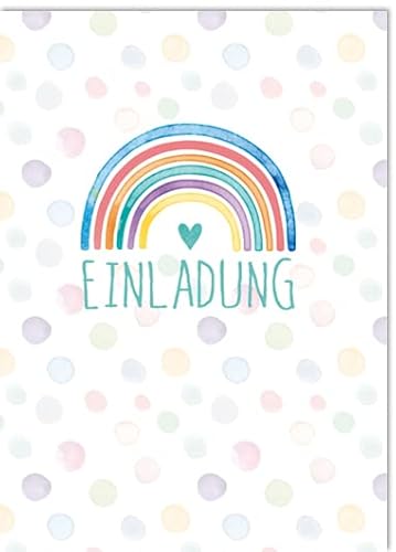 KE - 5er Pack Einladungskarten mit Umschlag für Kindergeburtstag, Jungen & Mädchen, DIN C6 - Motiv: Regenbogen von KE