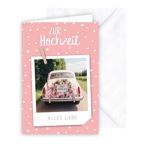 KE - Glückwunschkarte zur Hochzeit, Hochzeitskarte, Vermählung, inkl. Umschlag, DIN B6 Format, weiß, Motiv: Polaroid-Bild von KE