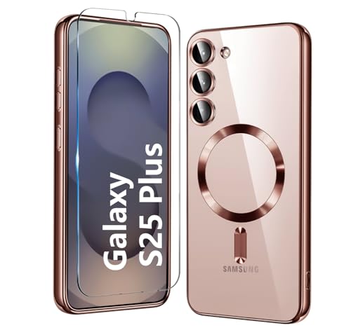 Magnetische Handyhülle für Samsung Galaxy S25 Plus Hülle,360 Grad Schutzhülle,Dünne TPU Silikon Case mit MagSafe [HD Panzerglas Schutzfolie+Kameraschutz] Stoßfest Samsung S 25 Plus Hülle-Roségold von KECAOREN