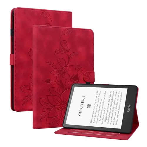 KEDBBAO Hülle für 7" Kindle Paperwhite (12. Generation 2024) und Kindle Colorsoft Signature Edition 2024, Magnetischer Verschluss Ständer Premium Schutzhülle für Kindle Paperwhite 2024 Hülle, Rot von KEDBBAO