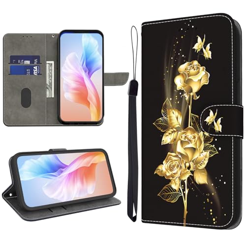 KEDBBAO Hülle für Samsung Galaxy A16 5G Handyhülle Klapphülle Premium Muster PU Leder Stoßfeste Schutzhülle [Kartenfach] Handytasche Case für Samsung A16 5G Hüllen, Goldene Rose von KEDBBAO