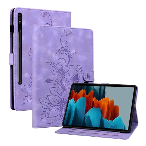 KEDBBAO Hülle für Samsung Galaxy Tab S7 FE 2021 12.4 Zoll, Magnetischer Verschluss Ständer Premium PU Leder Hülle mit Pen Holder für Galaxy Tab S7 FE Hülle, Lila von KEDBBAO