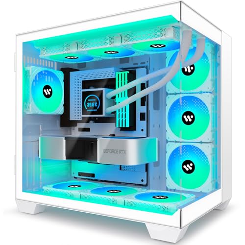 KEDIERS PC Gehäuse- vorinstalliert 6 ARGB-Lüfter, ATX Mid Tower Gaming Gehäuse, mit doppeltem gehärtetem Glas Vollbild Computergehäuse，G500, Weiß von KEDIERS