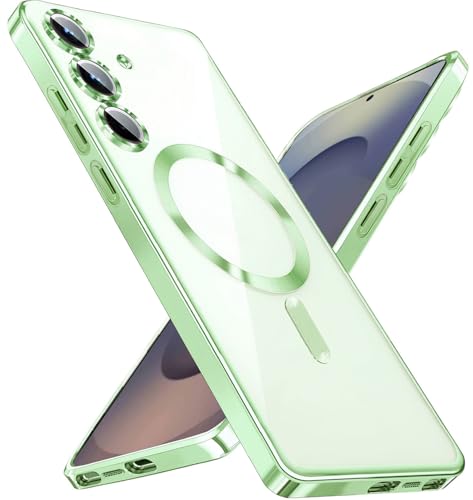 KEKBOXQ 2 in 1 Magnetisch Hülle für Samsung Galaxy S25 Plus 5G mit Kameraschutz, [Nie Vergilbung] Samsung S 25 Plus Dünn Transparent Handyhülle Kompatibel mit MagSafe Matt Clear Case, Titan Grün von KEKBOXQ