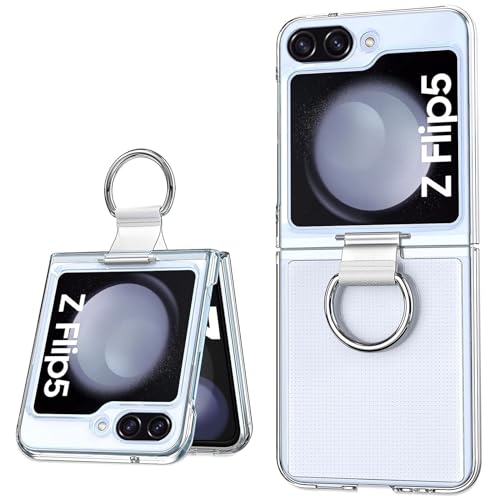 KEKBOXQ Z Flip 5 Hülle mit Ring, Samsung Galaxy Z Flip 5 5G Hülle, Crystal Clear, Hart Ultra Dünn PC Handyhülle, [Anti-Vergilbung] Kratzfest Schutzhülle Stoßfeste Slim Silikon Transparent Case von KEKBOXQ