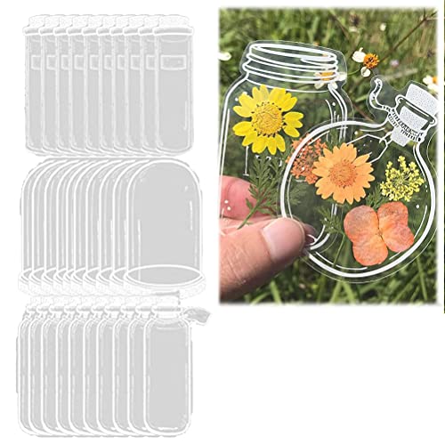 30Pcs Transparente Selbstgemachte DIY Lesezeichen mit Wunderschönen Trockenblumen, für Buchliebhaber und Bastler, mit Aufklebern für Glaswaren (A) von KENANLAN