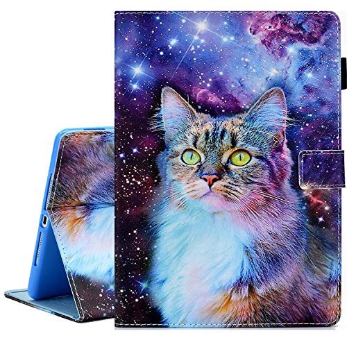 KEROM iPad 9,7 Zoll 2018 2017 Hülle, iPad Air Hülle, iPad Air 2 Hülle, PU Leder Folio Cover, Stand Wallet Schutzhülle mit Auto Sleep Wake for iPad 6th 5th Gen/iPad Air 2/iPad Air – Galaxy Cat von KEROM