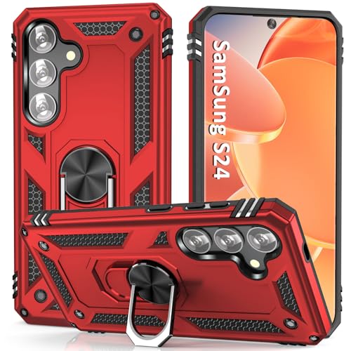 KETGII für Samsung Galaxy S24 Hülle,Galaxy S24 5G Handyhülle Anti-Kratzer Militärische Stoßfest Ring Halter Schutzhülle Handyhülle Cover für Samsung Galaxy S24,Rot von KETGII