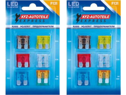 LED-Status KFZ Auto ATO Sicherungen Flachsicherungen, TFTL0, Set, 3A 5A 7,5A 10A 15A 20A 25A 30A 35A 40A, Stromstärke:Set 24 verschiedene von KFZ-Autoteile Express