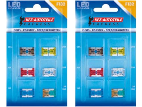 Sortiment, LED-Status Micro low profile KFZ Mini Sicherungen, F132, Set mit 24 Stück, 5A-30A von KFZ-Autoteile Express