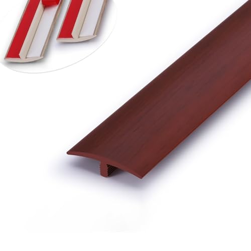 T-Form Boden Übergangsleiste, Selbstklebende Bodenkanten-Zierleiste schneidbar, PVC-Bodenübergangsstreifen für Holz/Fliesen/Laminat/Teppich/Vinyl, einfach zu installieren(Mahogany,90CM*2) von KGAILL