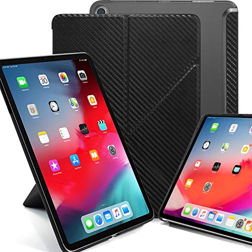 KHOMO iPad Pro 12.9 2018 Smart Cover Schutzhülle mit Halbdurchsichtiger Silikonrückseite und Origami Aufstellungsmöglichkeiten - Kohlefaser von KHOMO