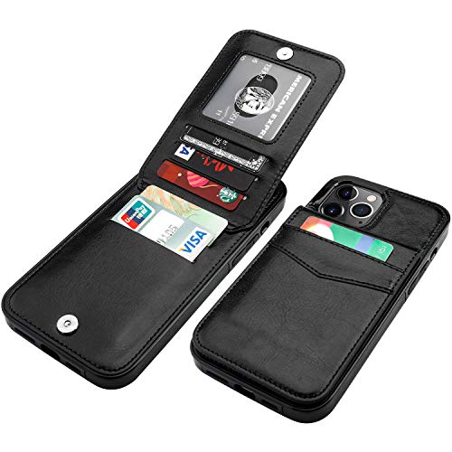 KIHUWEY Schutzhülle für iPhone 12 Pro Max mit Kreditkartenhalter, Premium-Leder, Magnetverschluss, Ständer, strapazierfähig, Schutzhülle für iPhone 12 Pro Max 6,7 Zoll (16,7 cm) (schwarz) von KIHUWEY