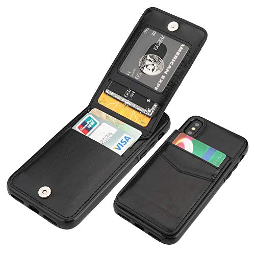 KIHUWEY Schutzhülle für iPhone X, iPhone XS, mit Kreditkartenfach, Premium-Leder, Magnetverschluss, Ständer, robuste Schutzhülle für iPhone XS/X 5,8 Zoll (14,7 cm) (schwarz) von KIHUWEY