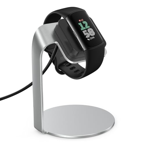 KIMILAR Ladestation kompatibel mit Fitbit Charge 6 / Charge 5 / Luxe Smartwatch, Ladeständer, Ladekabelstation, Ersatzzubehör mit 1 m langem USB-Kabel, Silber, C6-1121-1 von KIMILAR