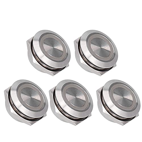 Boutons Poussoir LED-Drucktastenschalter, 5 Stück, Momentan-Drucktastenschalter, Metall, Automatisch Zurücksetzen, Ultradünn, Wasserdicht, mit LED, 19 Mm (DC12~24V WHITE) von KIMISS