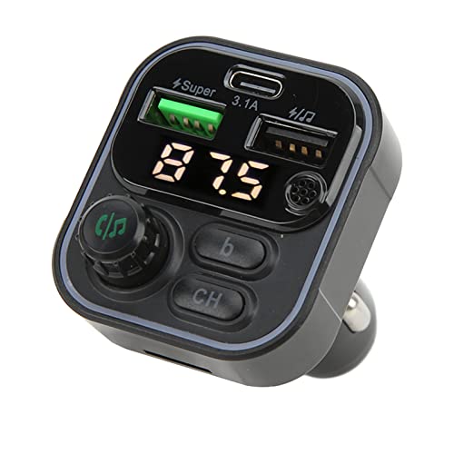 FM-Sender, Bluetooth 5.0 FM Transmitter Wireless Radio Adapter Car Kit Qiilu Autoladegerät mit USB-Ladefunktion MP3-Player LED-Farbhintergrundbeleuchtung für Auto-SUV-LKW von KIMISS
