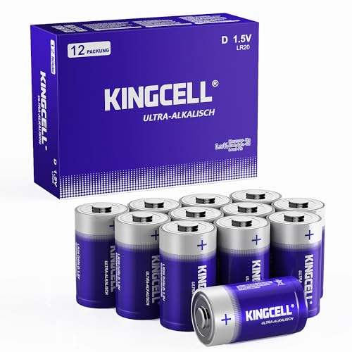 KINGCELL D Batterien 12 Stück, Ultra-Langlebigkeit D Batterien, 7 Jahre Haltbarkeit, Langlebige Power Alkaline 1.5V Batterien für Taschenlampen, Radios, Uhren, Stereoanlagen, etc. von KINGCELL