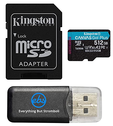 Kingston 512 GB Canvas Go Plus MicroSD Speicherkarte mit Adapter funktioniert mit GoPro Hero 10 (Hero10) Class 10, A2, SDXC (SDCG3/512GB) Bundle mit (1) Everything But Stromboli MicroSD Kartenleser von KINGSTON