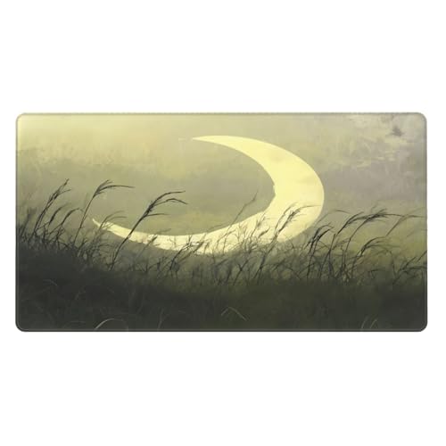 KINGWW Grass And The Crescent Moon Pad Rutschfeste Gummiunterseite Mousepads für Büro, Zuhause, Laptop, Reisen, 74,9 x 40,1 cm von KINGWW