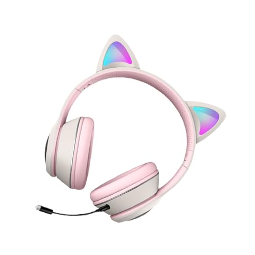 KITANDOVE 1Stk Leuchtende Katzen kopfhörer Katzenohr-Kopfhörer Computer-Kopfhörer Kabel-Headset Wired Headphones Earphones Wired Kopfhörer mit RGB-Beleuchtung Gaming-Headset Abs Light Grey von KITANDOVE