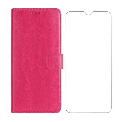 KJYFOANI Hülle Für BLU S91 Pro (6.50"), Standfunktion Case + Glas Schutzfolie 9H Härte, Anti-Kratzen Flip Handyhülle PU-Leder Tasche Flip Schutzhülle Für BLU S91 Pro - Rosered von KJYFOANI