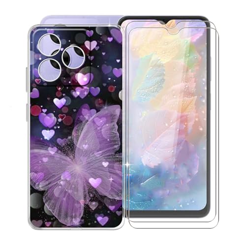 KJYFOANI Hülle für Blackview Wave 8C (6.56") Handyhülle, Transparent Silikon Cover TPU Case Stoßfeste Kratzfeste Schutzhülle + 2 Stück 9H Härte Glas Schutzfolie für Blackview Wave 8C - XV16 von KJYFOANI