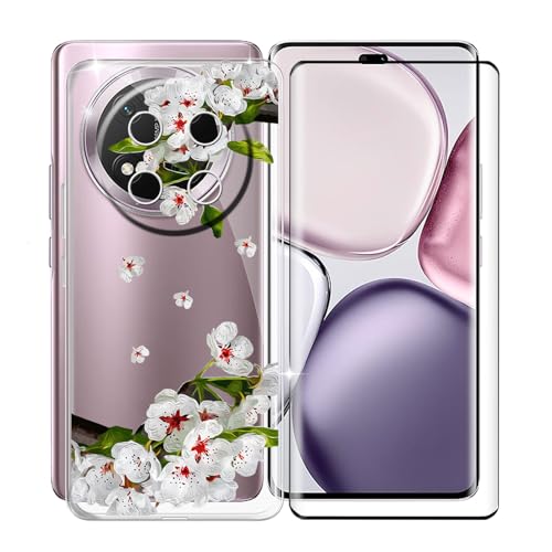 KJYFOANI Hülle für Honor X9c (6.78") + 1 Stück Gehärtetem Glas Schutzfolie, Transparent Weiche Silikon TPU Schutzhülle - Kratzfest Handyhülle für Honor X9c - Birnenblüte von KJYFOANI