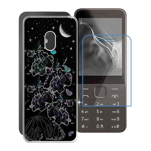 KJYFOANI Hülle für Nokia 225 4G 2024 (2.40") + 1 Stück Gehärtetem Glas Schutzfolie, Transparent Weiche Silikon TPU Schutzhülle - Kratzfest Handyhülle für Nokia 225 4G 2024 - Blumenfee von KJYFOANI