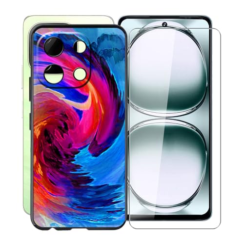 KJYFOANI Hülle für Umidigi Note 100 (6.80") und 1 Stück Gehärtetem Glasfolie, Schwarz Weich Silikon Case, Ultra Dünn Schutzhülle - Anti-Kratzer Bumper Handyhülle für Umidigi Note 100 - XV44 von KJYFOANI