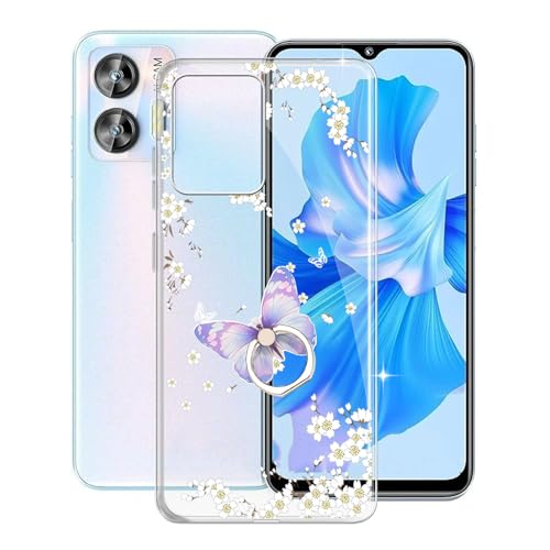 KJYFOANI für Oukitel C36 Handyhülle, Stoßfeste Case Silikon Schutzhülle mit 360° Schmetterlingsform Ständer, Transparent Kratzfeste Rückseite Hülle für Oukitel C36 (6.56") - Blühend von KJYFOANI