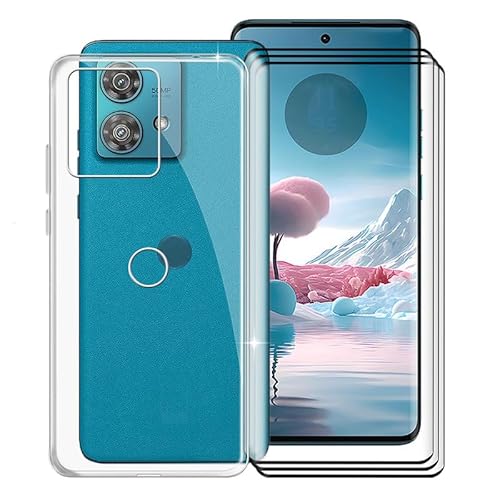 für Motorola Edge 40 Neo Hülle mit Schutzfolie, KJYFOANI 3 Stück Display Schutz Folie und 1 Handyhülle, Stoßfeste Case Weiche Silikon Schutzhülle (Transparent), 6.55 Zoll - Glasklar von KJYFOANI