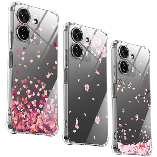 KJYLPO 3 Stück Hülle für Xiaomi Redmi 13C/Xiaomi Poco C65, Dünne Weiche TPU Silikon Transparent Stoßfest Schutzhülle Durchsichtige Handyhülle Kratzfest Case, Rosa von KJYLPO