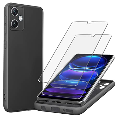 KJYLPO für Xiaomi Poco X5 5G/ Redmi Note 12 5G Hülle, 2 Stück Panzerglas Schutzfolie Silikon Handyhülle, Stoßfest Schutzhülle Case Mit Mikrofaser, Schwarz von KJYLPO