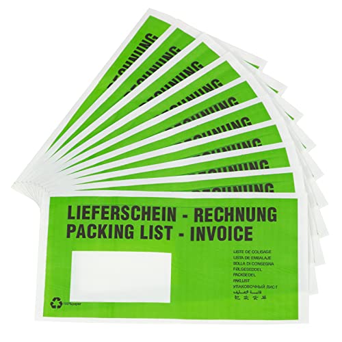 KK Verpackungen® Lieferscheintaschen aus Pergamin Papier | 100 Stück, Dokumententaschen im DIN Lang Format in Grün | Recyclebare & selbstklebende Begleitpapiertaschen von KK Verpackungen