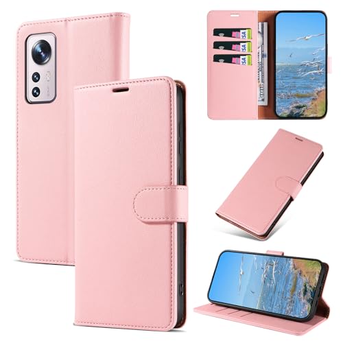 KKEIKO Handyhülle für Xiaomi 12 Lite Hülle, Magnet Klappbar Handyhülle mit Kartenfach, PU Leder Stoßfest Schutzhülle für Xiaomi 12 Lite, Rosa von KKEIKO