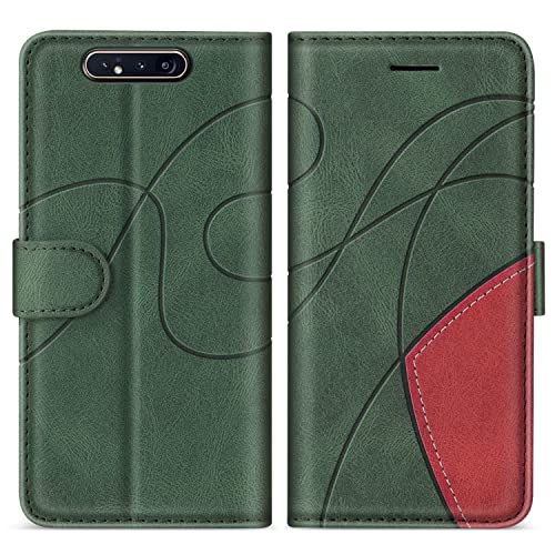 KKEIKO Hülle für Galaxy A80 / Galaxy A90, PU Leder Schutzhülle für Samsung Galaxy A80 / Galaxy A90, Kratzfestes Brieftasche Handyhülle mit Kartenfächern, Grün von KKEIKO