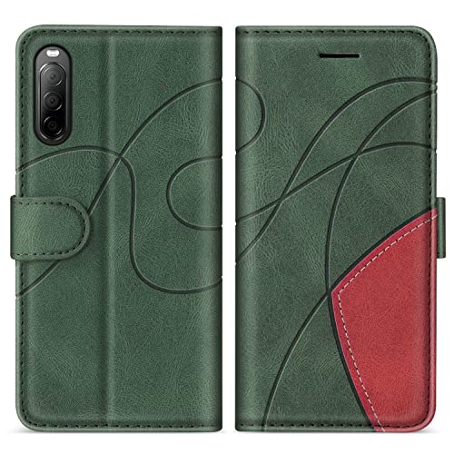 KKEIKO Hülle für Sony Xperia 10 II, PU Leder Schutzhülle für Sony Xperia 10 II, Kratzfestes Brieftasche Handyhülle mit Kartenfächern, Grün von KKEIKO