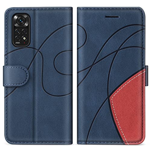 KKEIKO Hülle für Xiaomi Redmi Note 11 4G / Redmi Note 11S 4G, PU Leder Schutzhülle für Xiaomi Redmi Note 11 4G / Redmi Note 11S 4G, Kratzfestes Brieftasche Handyhülle mit Kartenfächern, Blau von KKEIKO