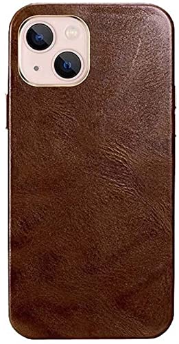 KKFAUS Retro Back Phone Cover, For iPhone 13 (2021) 6.1 Inch Oil Wax Cowhide Flocking Lining Shockproof Scratch Resistant Protection Case (color : brown) von KKFAUS