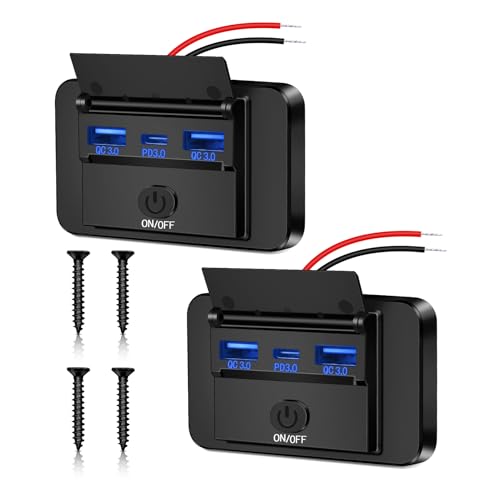 USB Steckdose 12V Wohnmobil 66W Auto Ladegerät Handy Schnellladung KKMOL 2 Stück Dual QC3.0 USB & PD3.0 USB C Steckdose wasserdichte Autostrom Schnelllade Adapter für Auto Wohnmobil Motorrad LKW Boot von KKMOL