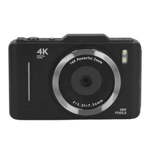 4K-Digitalkamera, 48 MP, 2,8-Zoll-IPS-HD-Bildschirm, 16-facher Digitalzoom, Autofokus, Tragbare Taschenvideokamera für Reise-Vlogging (Schwarz) von KKPLZZ