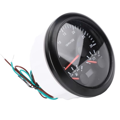 85 Mm 3 in 1 Tachometer 3000 U/min Tachometer 8 Bis 16 V Voltmeter 7 Farben Hintergrundbeleuchtung E-1/4-1/2-3/4-F Kraftstoffspiegelmesser für (Schwarzes Zifferblatt schwarzer von KKPLZZ