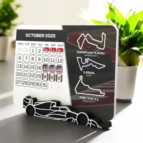 F1-Kalender für 2025, F1-Rennplan-Kalender, Formel 1-Kalender für 2025, Motorsport-Kalender, 2025 Desktop-Kalender mit F1-Autoständer, Renntisch-Kalender 2025, Motorsport-Fans Geschenk von KKwercv