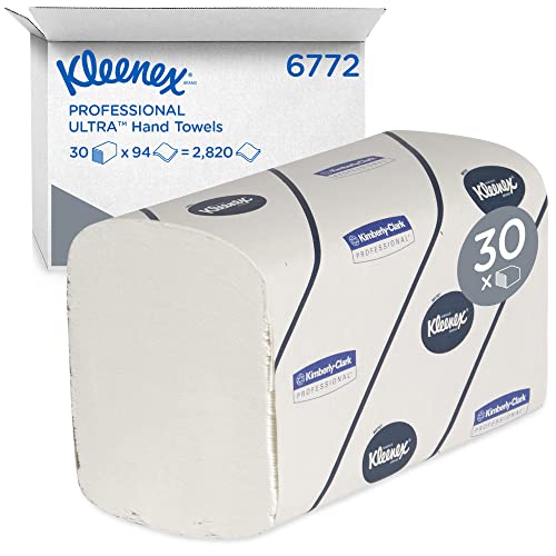 Kleenex Ultra Handtücher mit Interfold-Faltung 6772 – 30 Packungen mit je 94 weißen, 2-lagigen Tüchern von KLEENEX