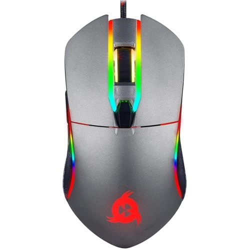 KLIM Aim Gaming Maus RGB Gamer Maus 7000 DPI - Ergonomische RGB Chroma Computermaus mit Kabel für Rechts- und Linkshänder - PS4-Gaming Mouse, Laptop und Desktop-PC + optische Präzisionsmaus - Grau von KLIM